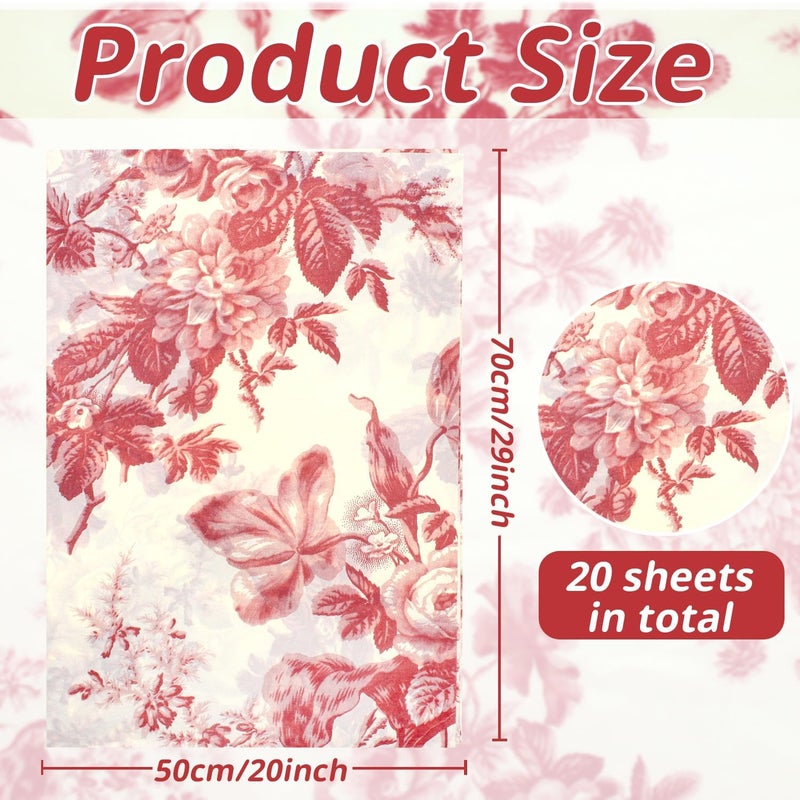 Benvo 20 Sheets Floral Print Tissue Paper 20 inch x 29 inch Decoupage Paper Decorative Tissue Gift Wrapping for DIY Art Craft Spring Wedding Birthday Baby Shower(Style C) - Image 2